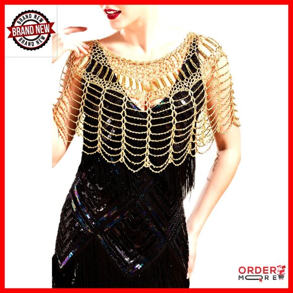 Beaded Evening Cape Shawl Wrap Flapper Gatsby Party Cover Up